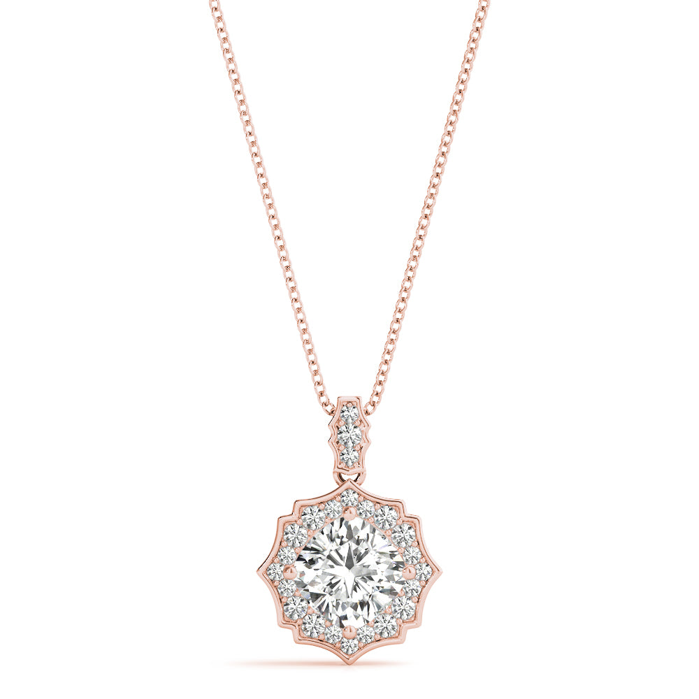 Rose Gold Diamond Cushion Halo Pendant