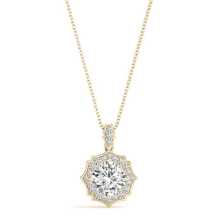 14K Yellow Gold Diamond Cushion Halo Pendant