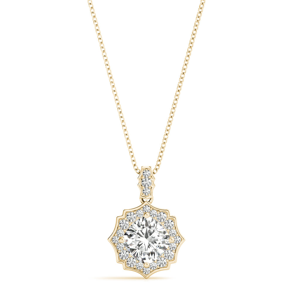 18K Yellow Gold Round Diamond Halo Pendant