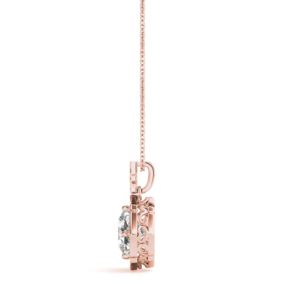 Rose Gold Diamond Cushion Halo Pendant