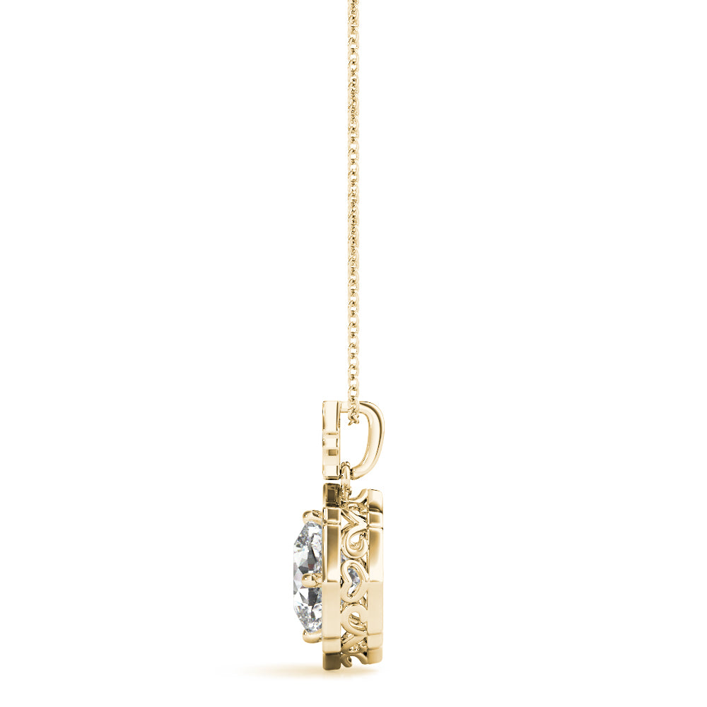 14K Yellow Gold Diamond Cushion Halo Pendant