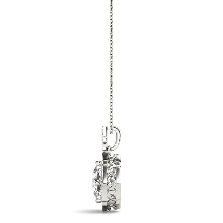 Platinum Round Diamond Scalloped Halo Pendant