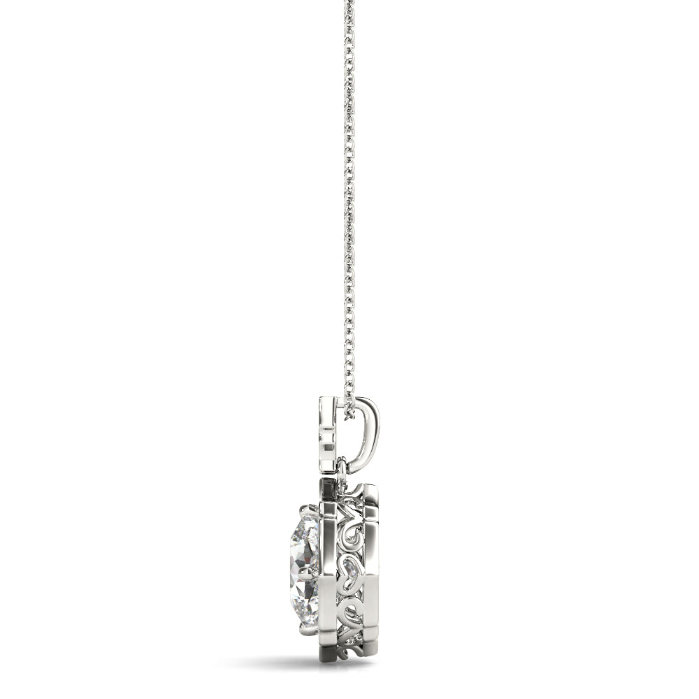 White Gold Lab Diamond Cushion Halo Pendant