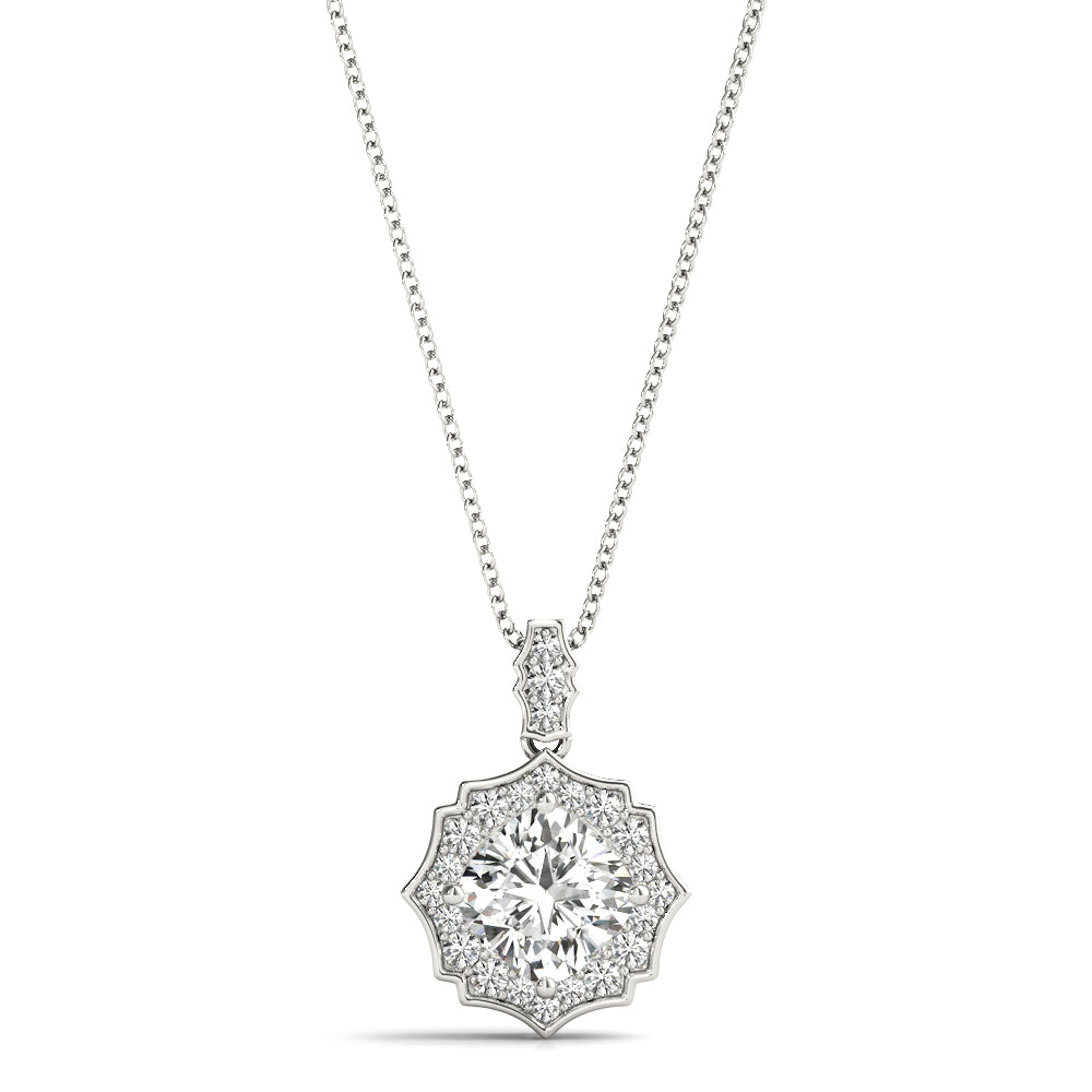 Platinum Round Diamond Scalloped Halo Pendant