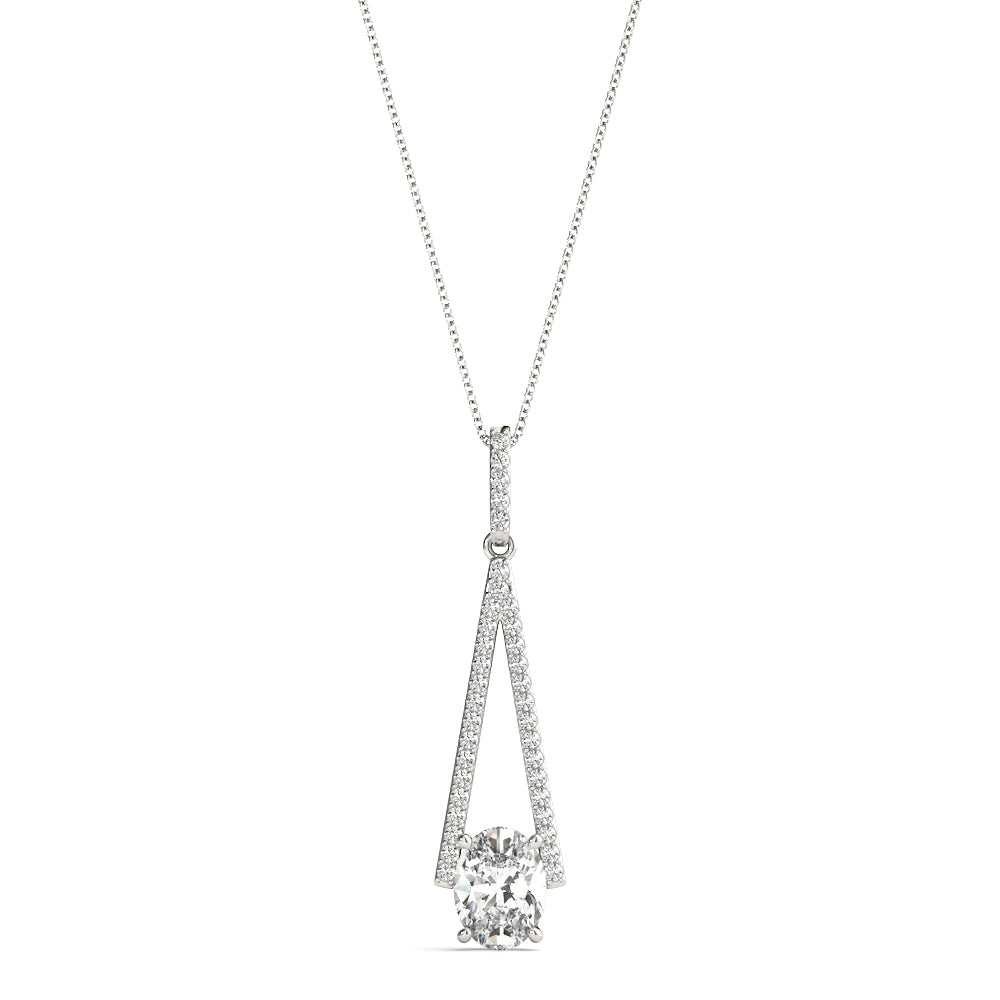18K White Gold Oval Diamond Halo Pendant