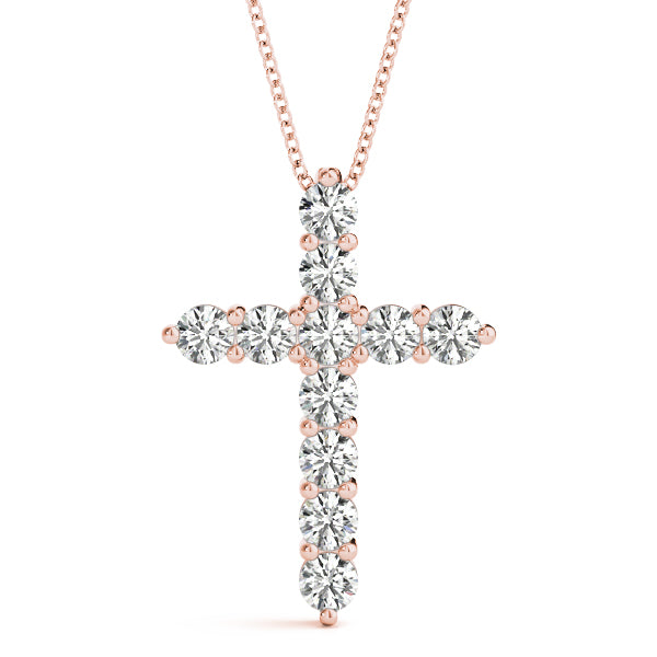 11 Diamond Rose Gold Cross Religious Pendant
