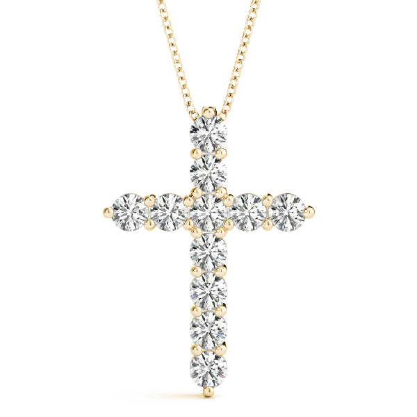 18K Yellow Gold 11-Diamond Cross Pendant