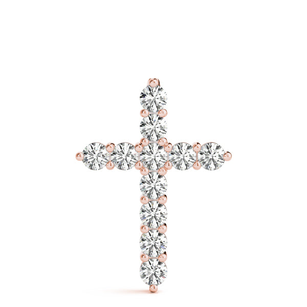 11 Diamond Rose Gold Cross Religious Pendant