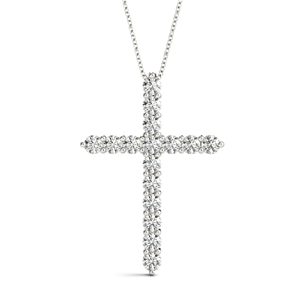 White 14K Gold 16-Diamond Cross Pendant