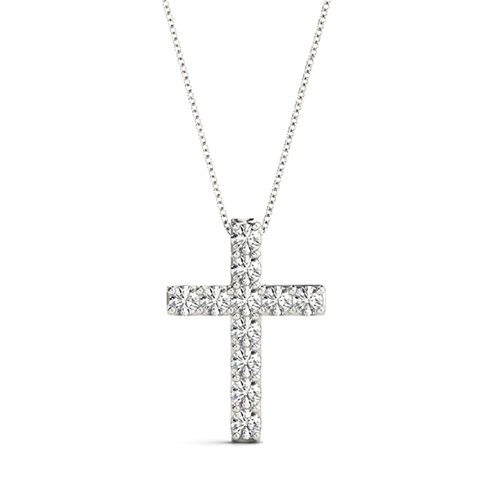 11-Stone Lab Diamond Cross Pendant