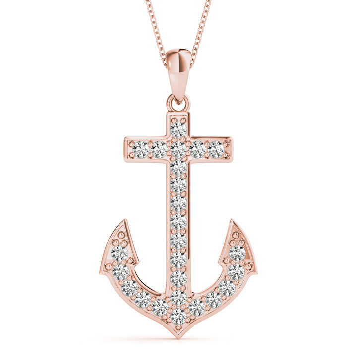 14K Rose Gold Diamond Anchor Pendant