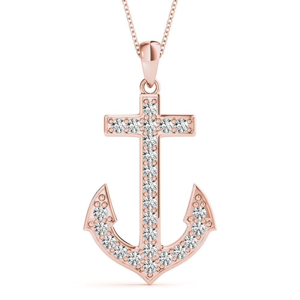 14K Rose Gold Diamond Anchor Pendant
