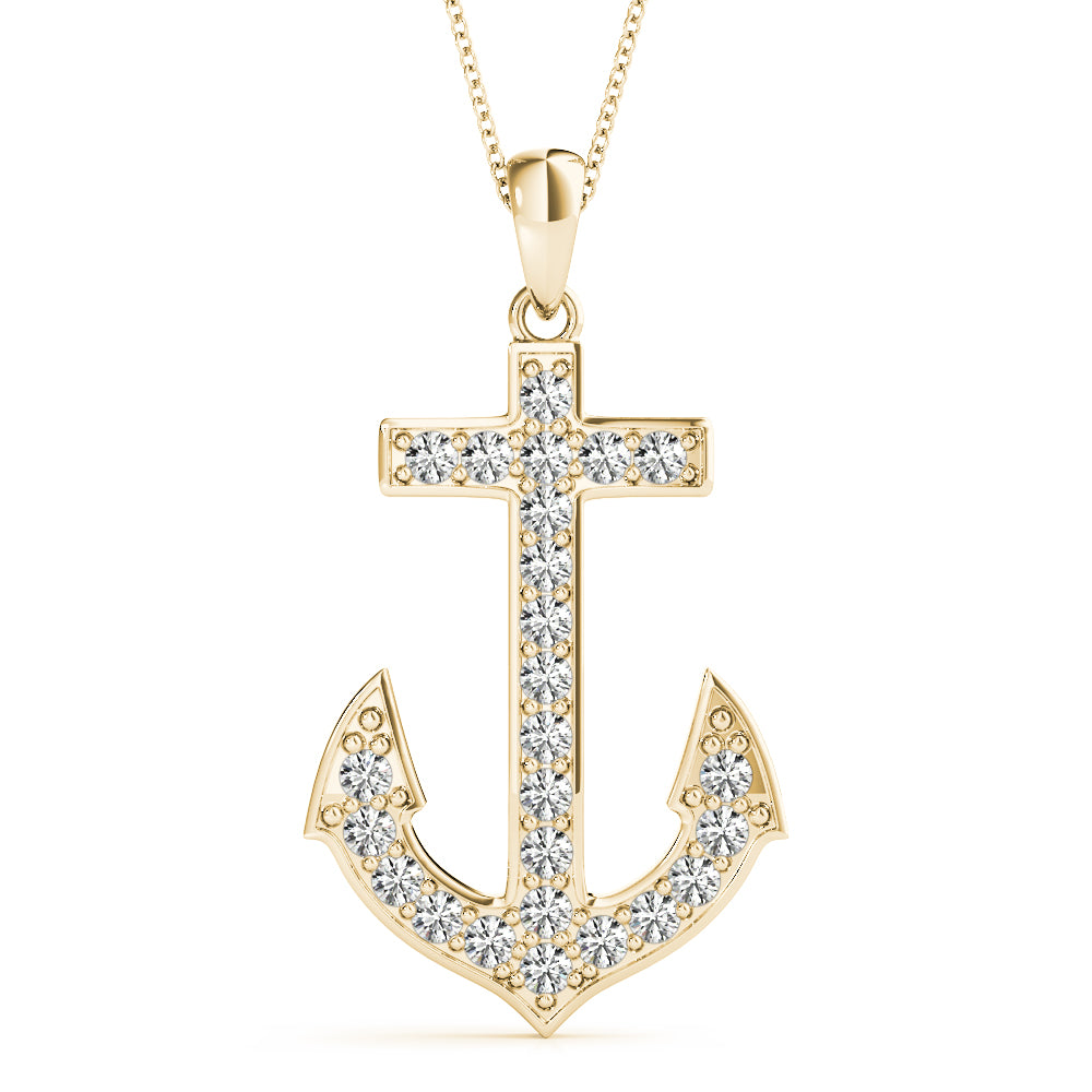 14K Yellow Gold Diamond Anchor Pendant