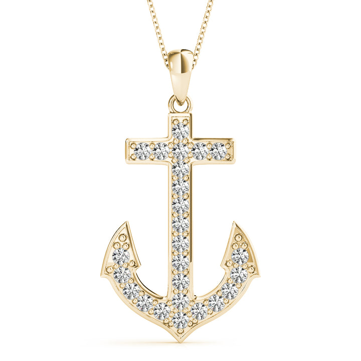 14K Yellow Gold Diamond Anchor Pendant
