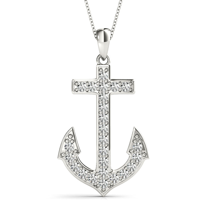 Platinum White Diamond Anchor Pendant