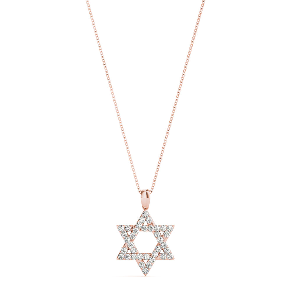 18K Rose Gold Diamond Star of David Religious Pendant