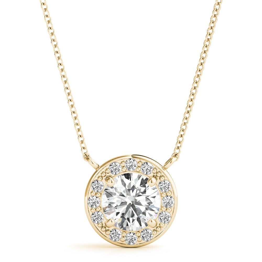14K Yellow Gold Round Diamond Halo Pendant Necklace