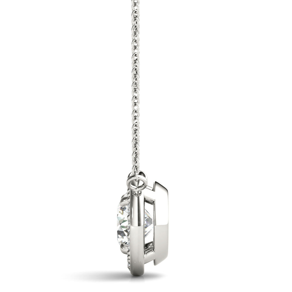 18K White Gold Round Diamond Halo Pendant