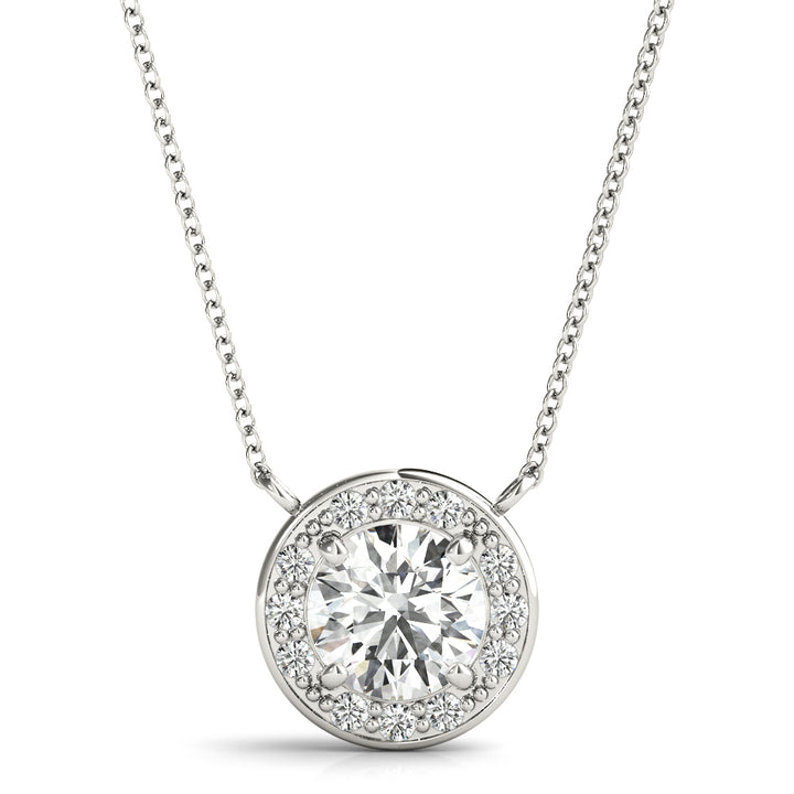 14K White Gold Round Diamond Halo Pendant