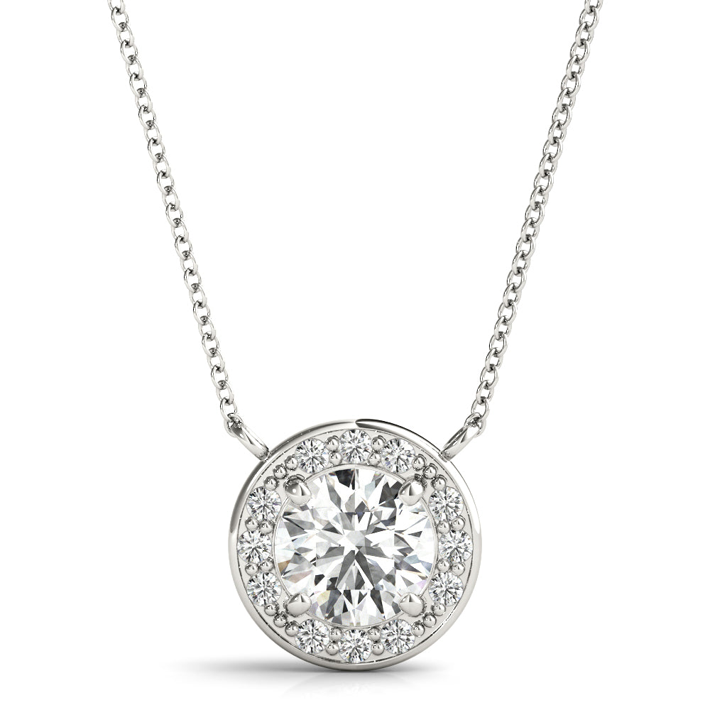 14K White Gold Round Diamond Halo Pendant