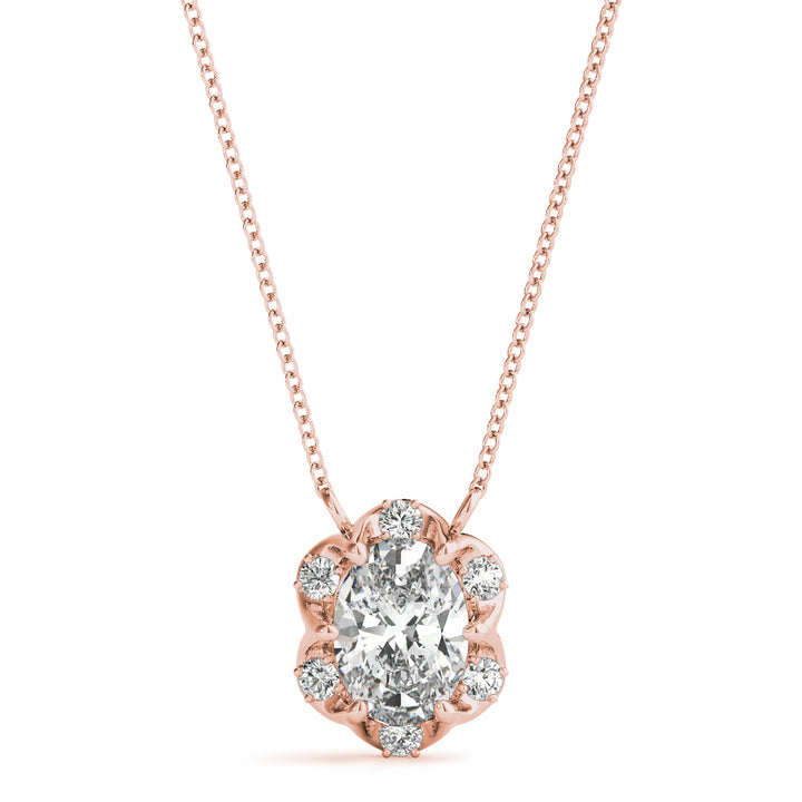 14K Rose Gold Diamond Oval Halo Pendant