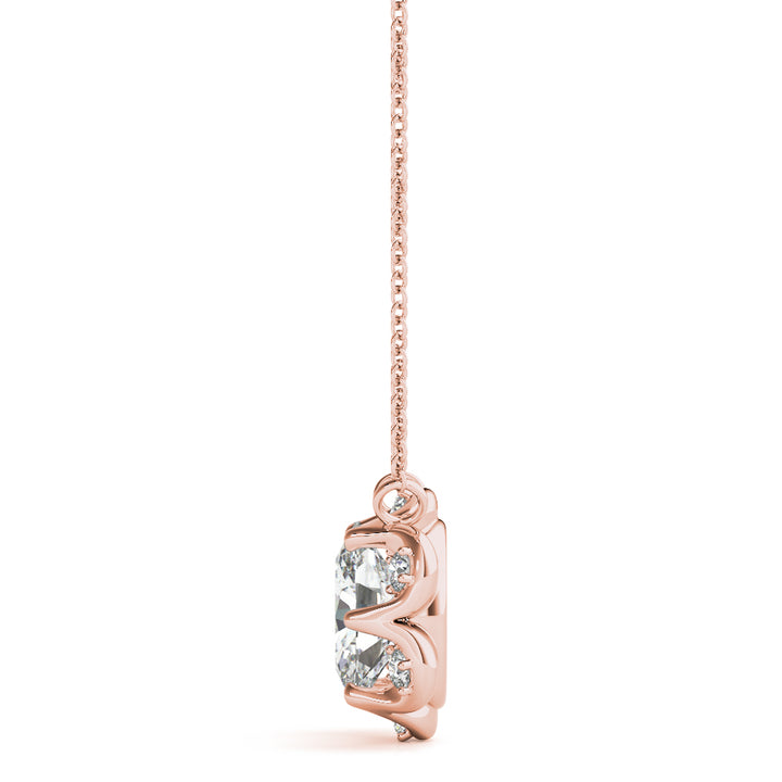14K Rose Gold Diamond Oval Halo Pendant