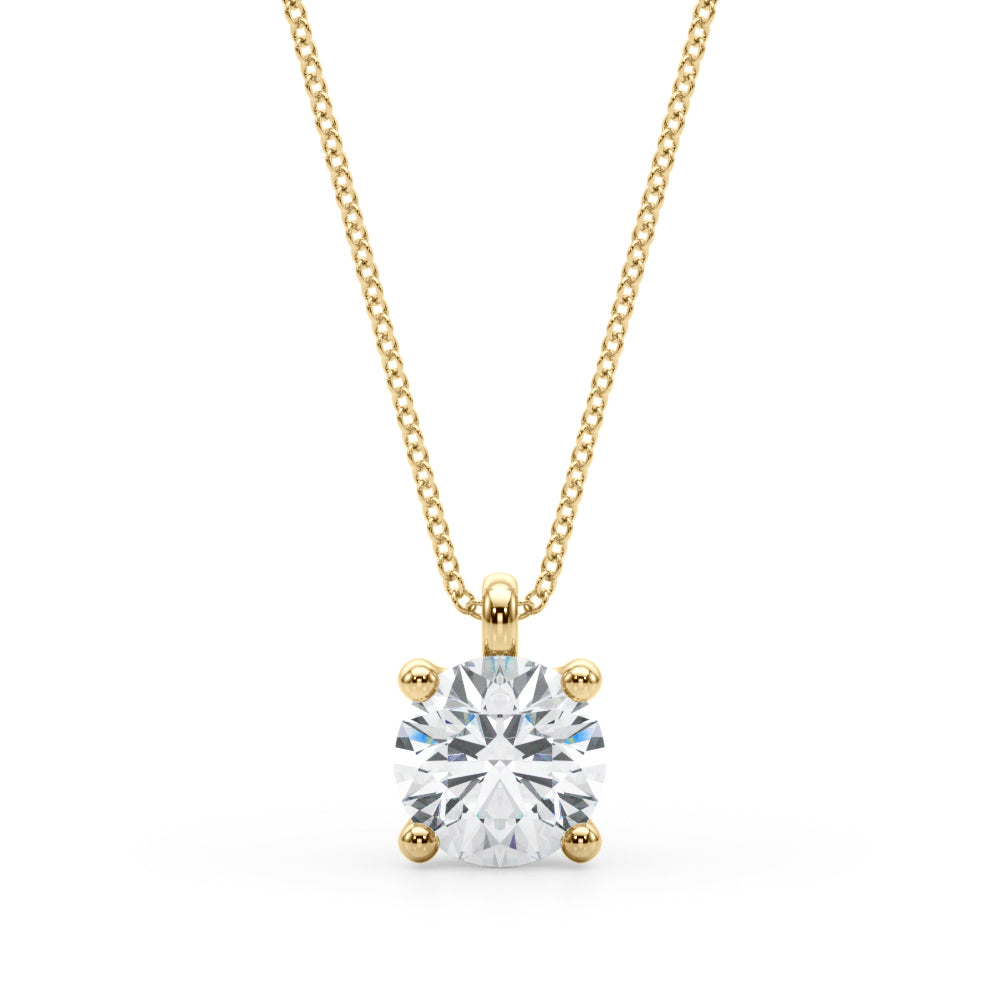 14K Yellow Gold Round Diamond Solitaire Pendant