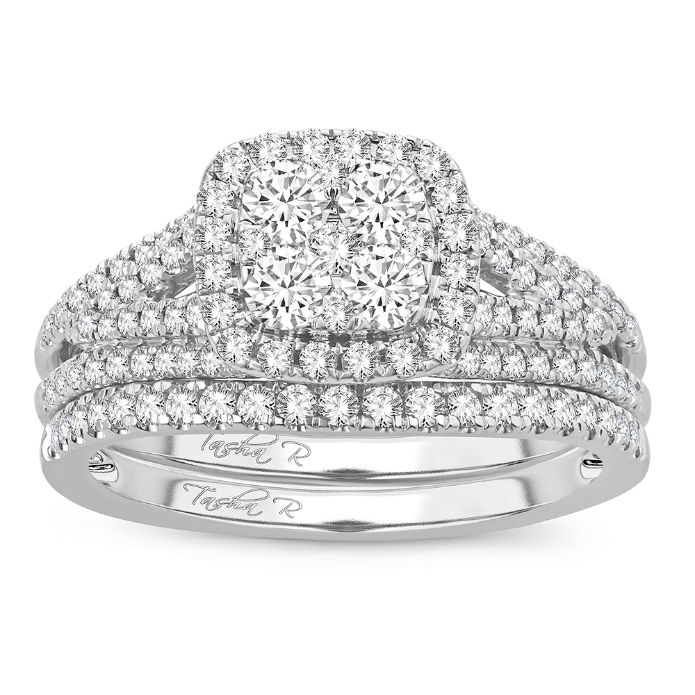 Sparkling 14k White Gold 1CT Lab Diamond Bridal Ring Set
