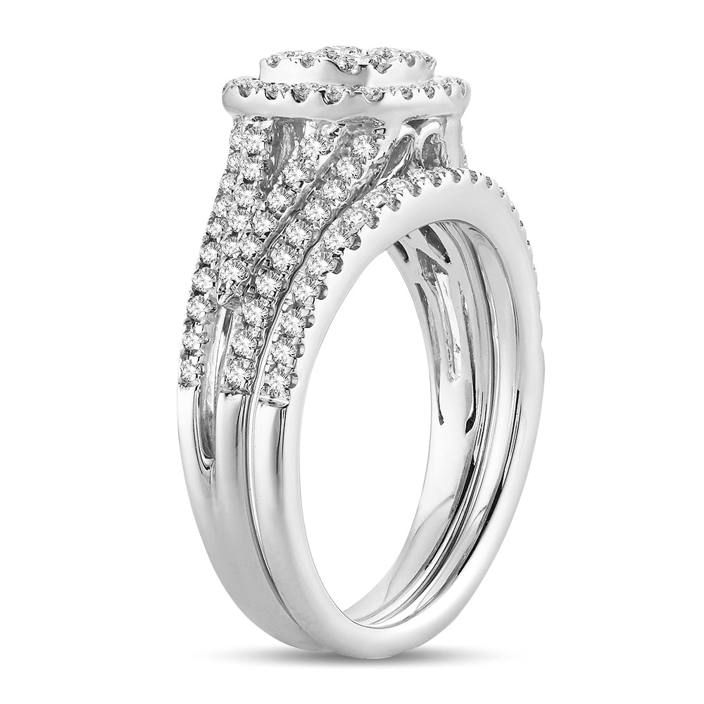 Sparkling 14k White Gold 1CT Lab Diamond Bridal Ring Set
