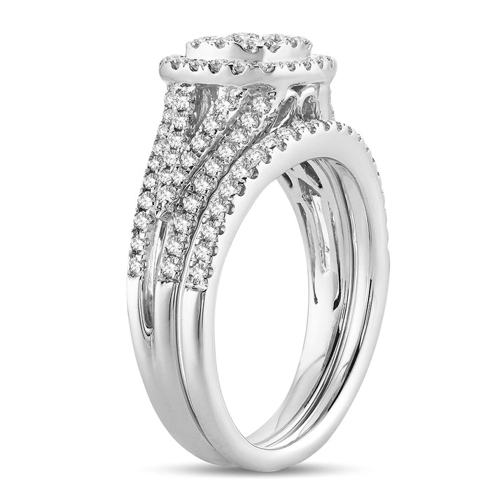 Sparkling 14k White Gold 1CT Lab Diamond Bridal Ring Set