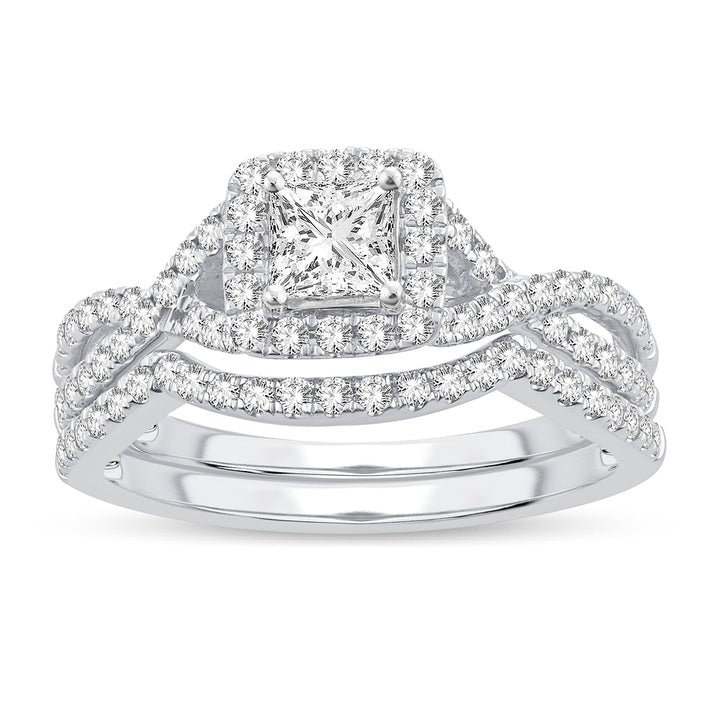 Sparkling 14k White Gold 1CT Lab Diamond Bridal Ring Set