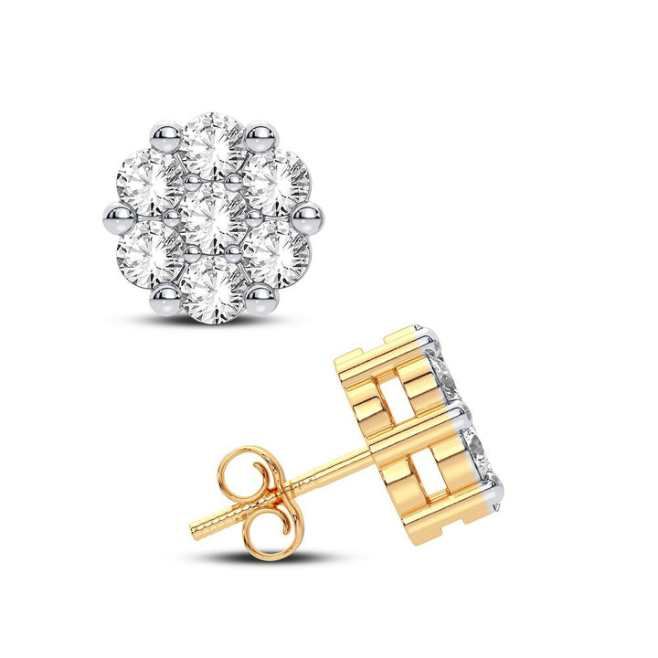 14k Yellow Gold Lab Diamond Flower Earrings for Women