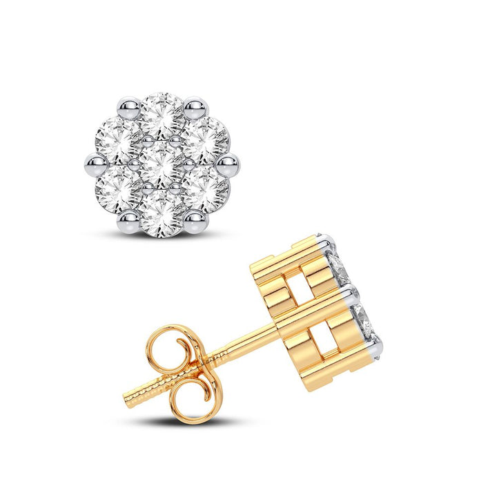 14k Yellow Gold Lab Diamond Flower Earrings for Women