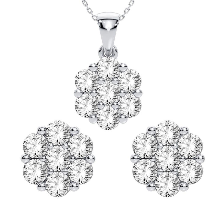 Sparkling 14k White Gold Lab Diamond Earring & Pendant Set