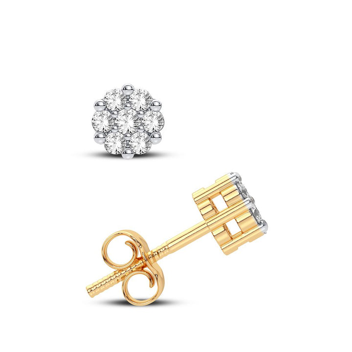 14K Yellow Gold Lab Diamond Flower Stud Earrings for Women