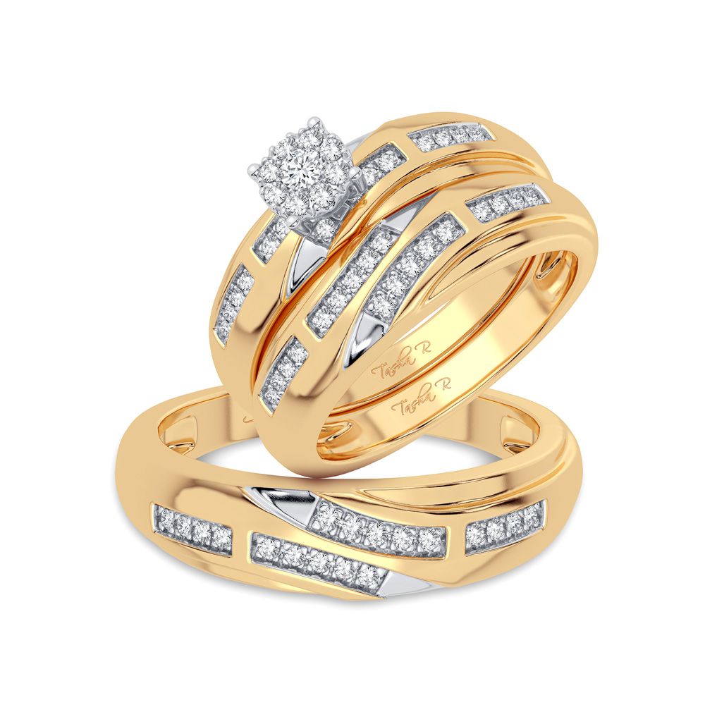 14k Yellow Gold 0.25CT Lab Diamond Bridal Trio Set