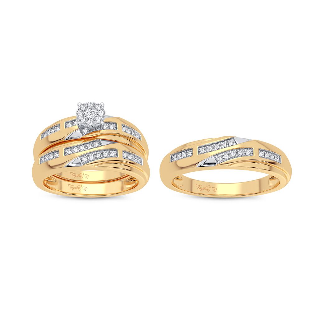 14k Yellow Gold 0.25CT Lab Diamond Bridal Trio Set