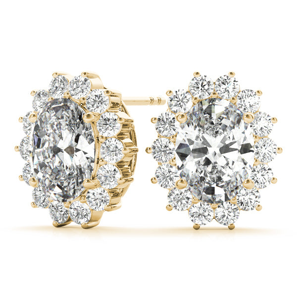 14K Yellow Gold Oval Diamond Halo Earring Set