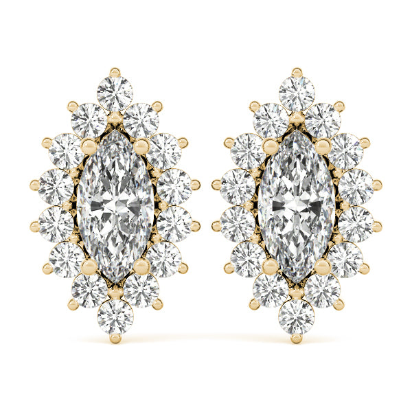 14K Yellow Gold Marquise Diamond Halo Earring