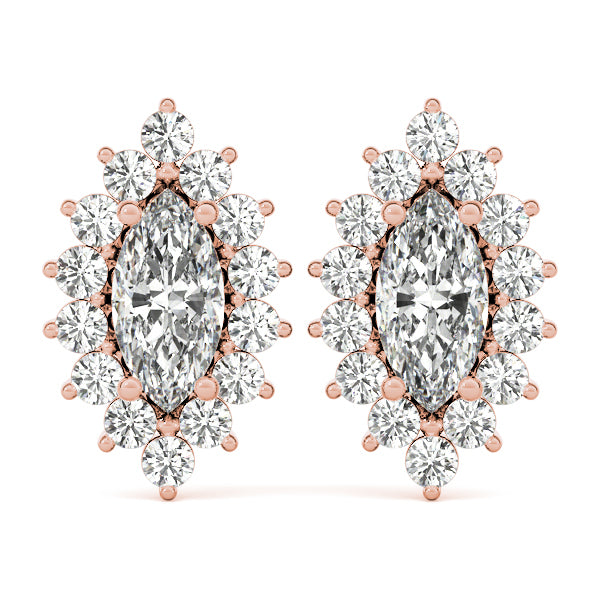14K Rose Gold Marquise Diamond Halo Earrings