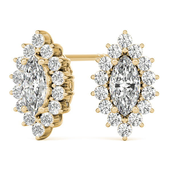 14K Yellow Gold Marquise Diamond Halo Earring