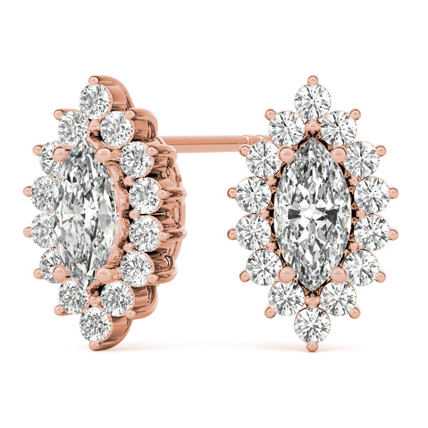 14K Rose Gold Marquise Diamond Halo Earrings