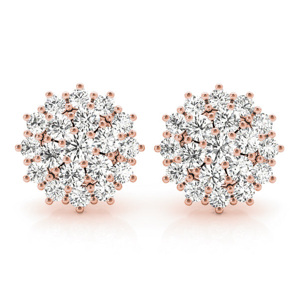 14K Rose Gold Lab Diamond Cluster Earrings