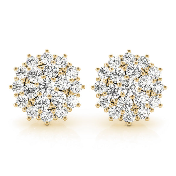 14K Yellow Gold Lab Diamond Cluster Earrings