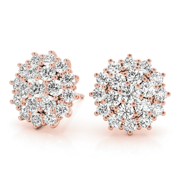 18K Rose Gold Diamond Cluster Earrings