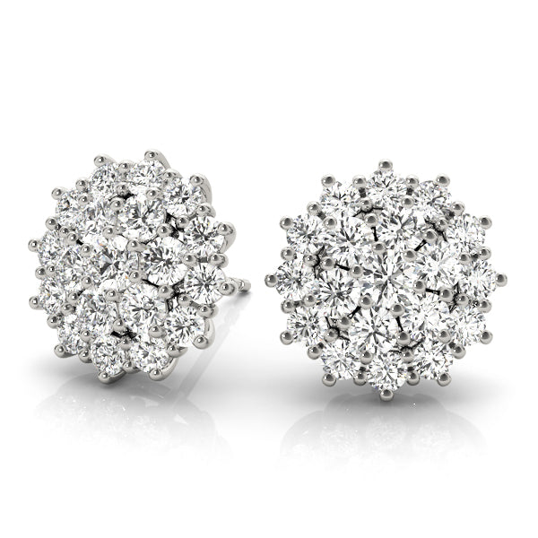 Platinum White Diamond Cluster Earrings