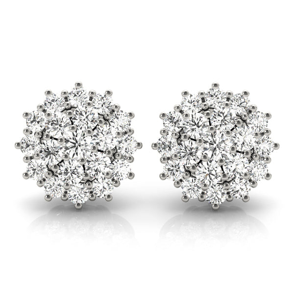 Platinum White Diamond Cluster Earrings