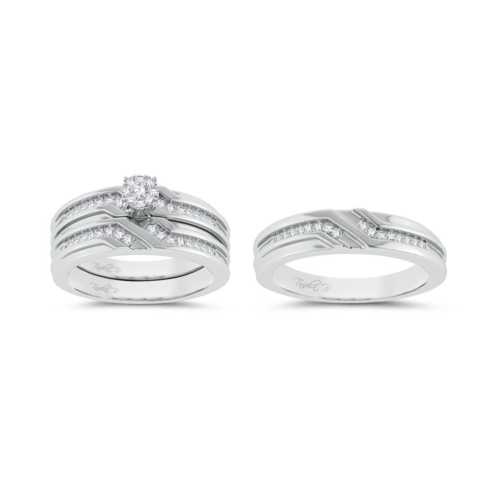14k White Gold Lab Diamond Trio Set: Elegant Bridal Collection