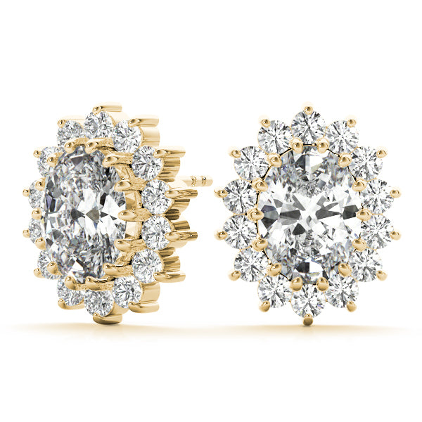 14K Yellow Gold Oval Diamond Halo Stud Earrings