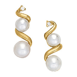 14K White Gold Diamond Pearl Earring Set